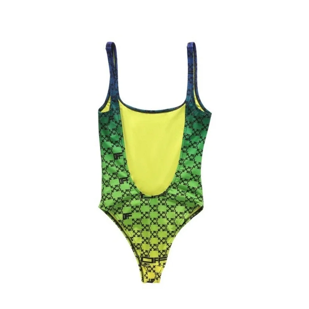 Off-White Monogram Swimsuit Green‎ Black Blue Gradient Logo One Piece size 42